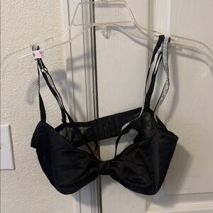 Victoria’s Secret Black Satin Bow Bra with Rhinestone Straps